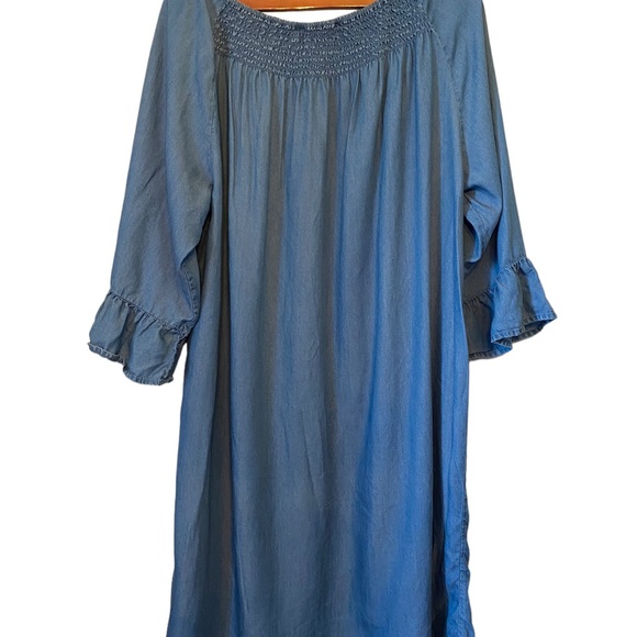New Directions Denim 3/4 Sleeves Dress with Smocking - Picture 6 of 16